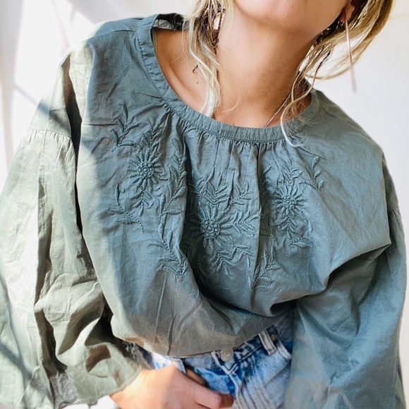 UNIQLO Olive Boho Embroidered Top - Picture 9 of 12